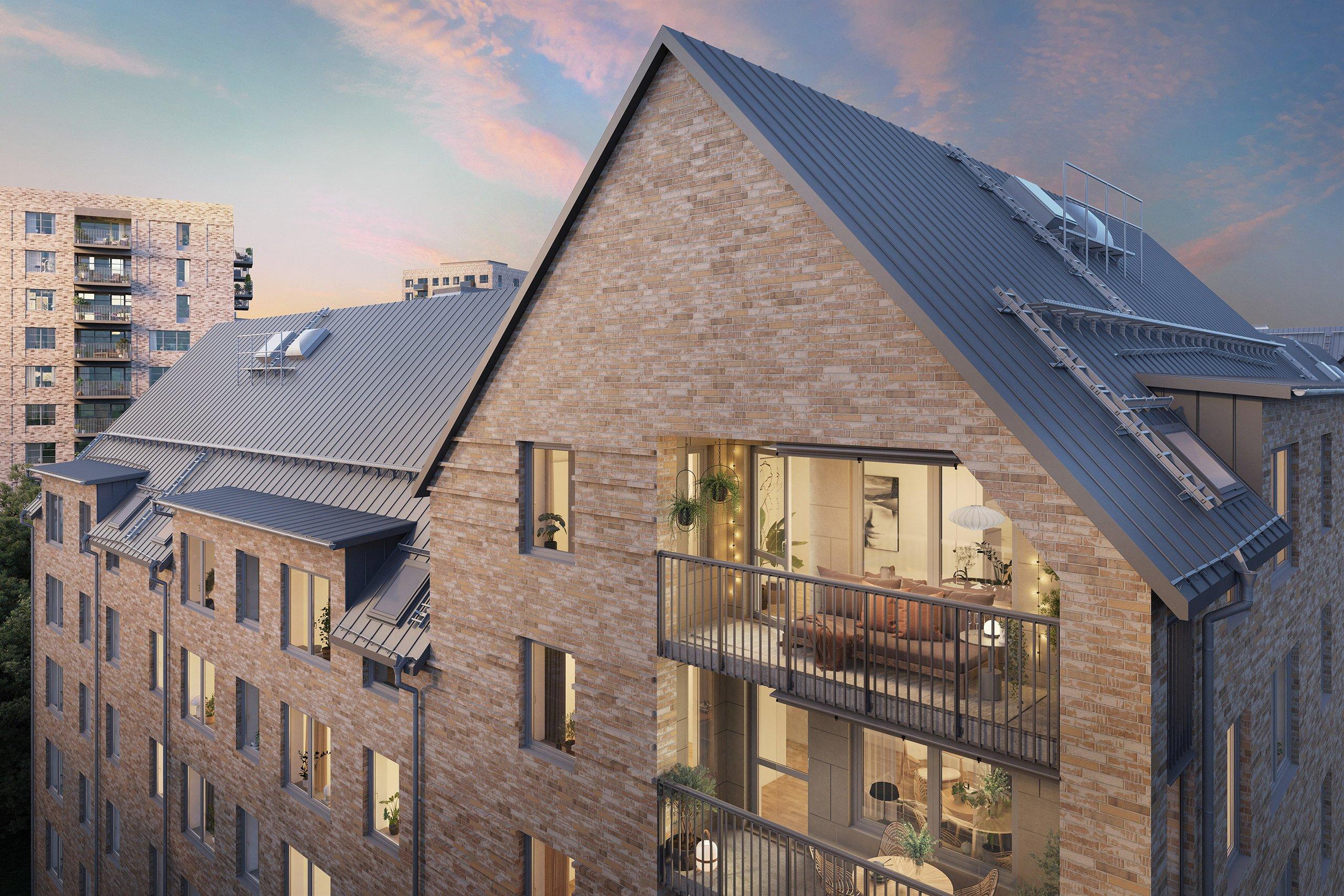 Från de översta våningarna har du utsikt över villakvarteren på andra sidan Älvsjövägen (visionsbild).