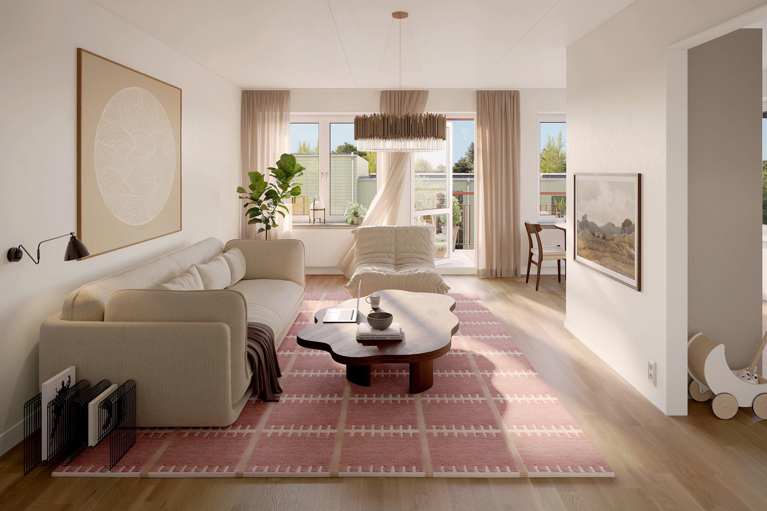 Interiörbild från en av bostäderna i Bonica. Visionsbild.