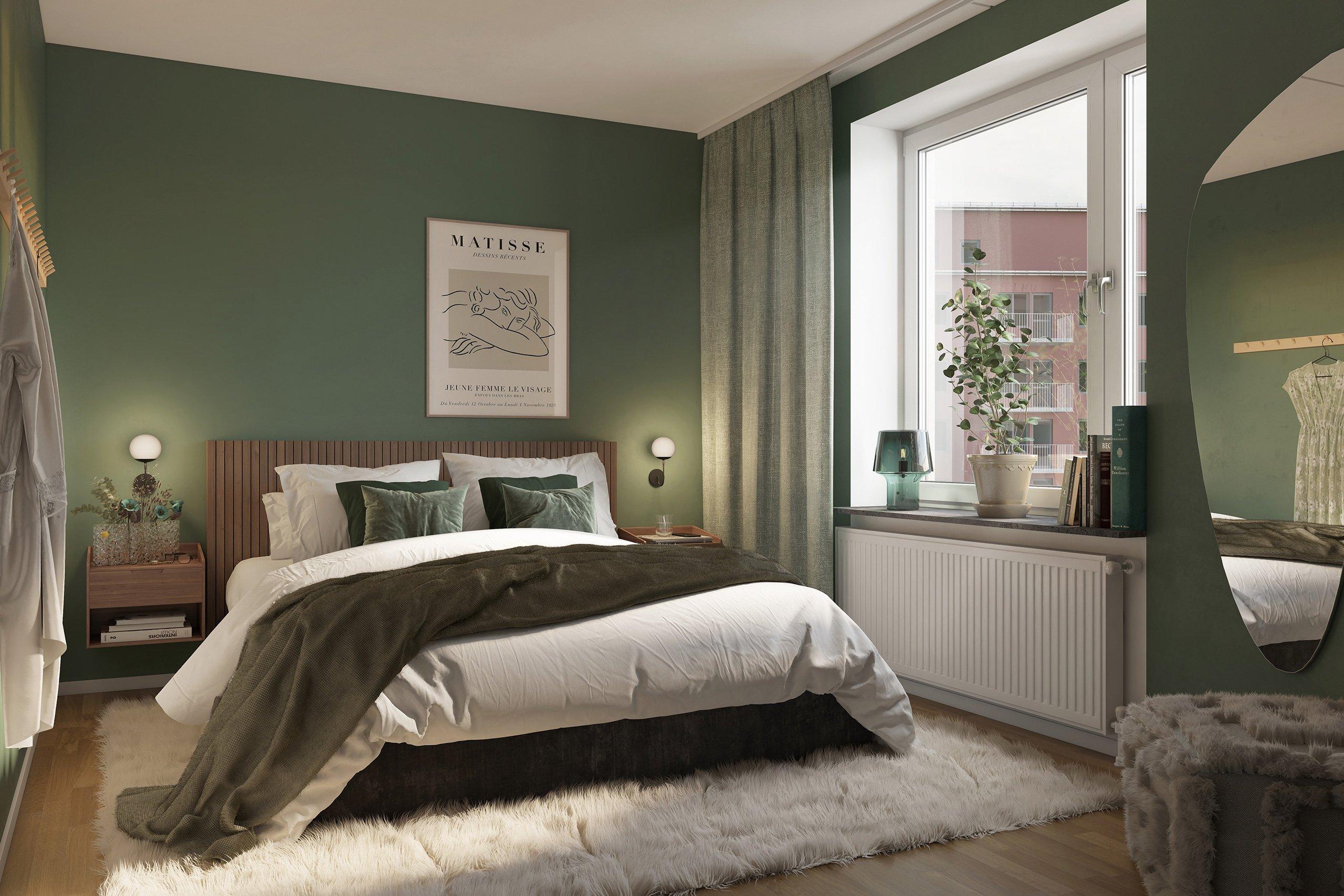 Sovrummen får ett vackert ljusinsläpp och bjuder in till rekreation (visionsbild).