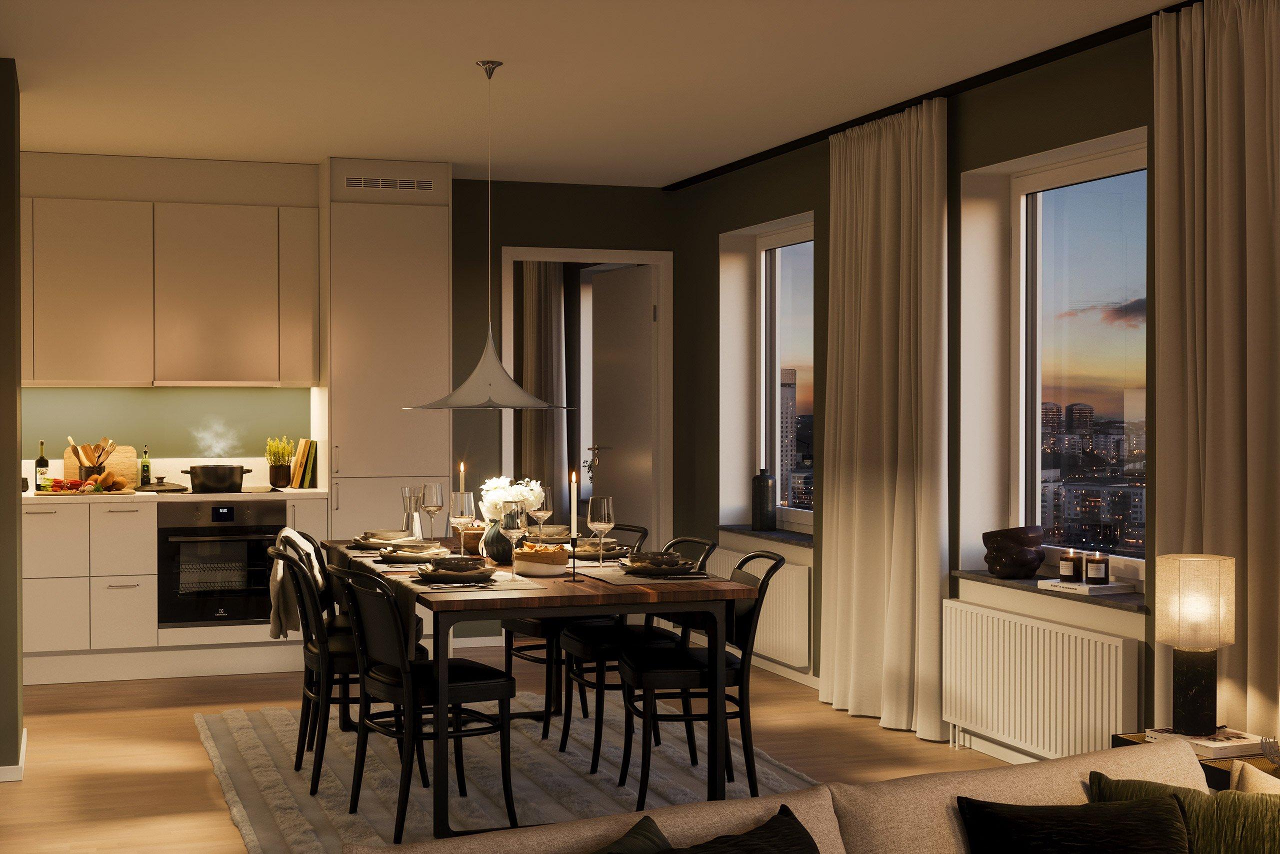 Här sätter du enkelt din egen prägel på köket med våra många kombinationsmöjligheter, både kostnadsfritt och till en kostnad, som ger tidlösa, ombonade eller trendiga kök (visionsbild från 2 rum och kök om 51 kvm).