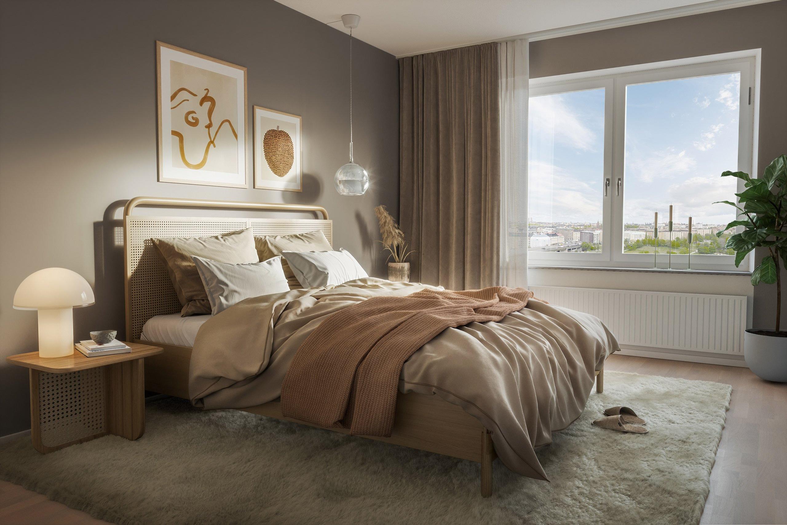 Stilrent inredda sovrum (visionsbild).