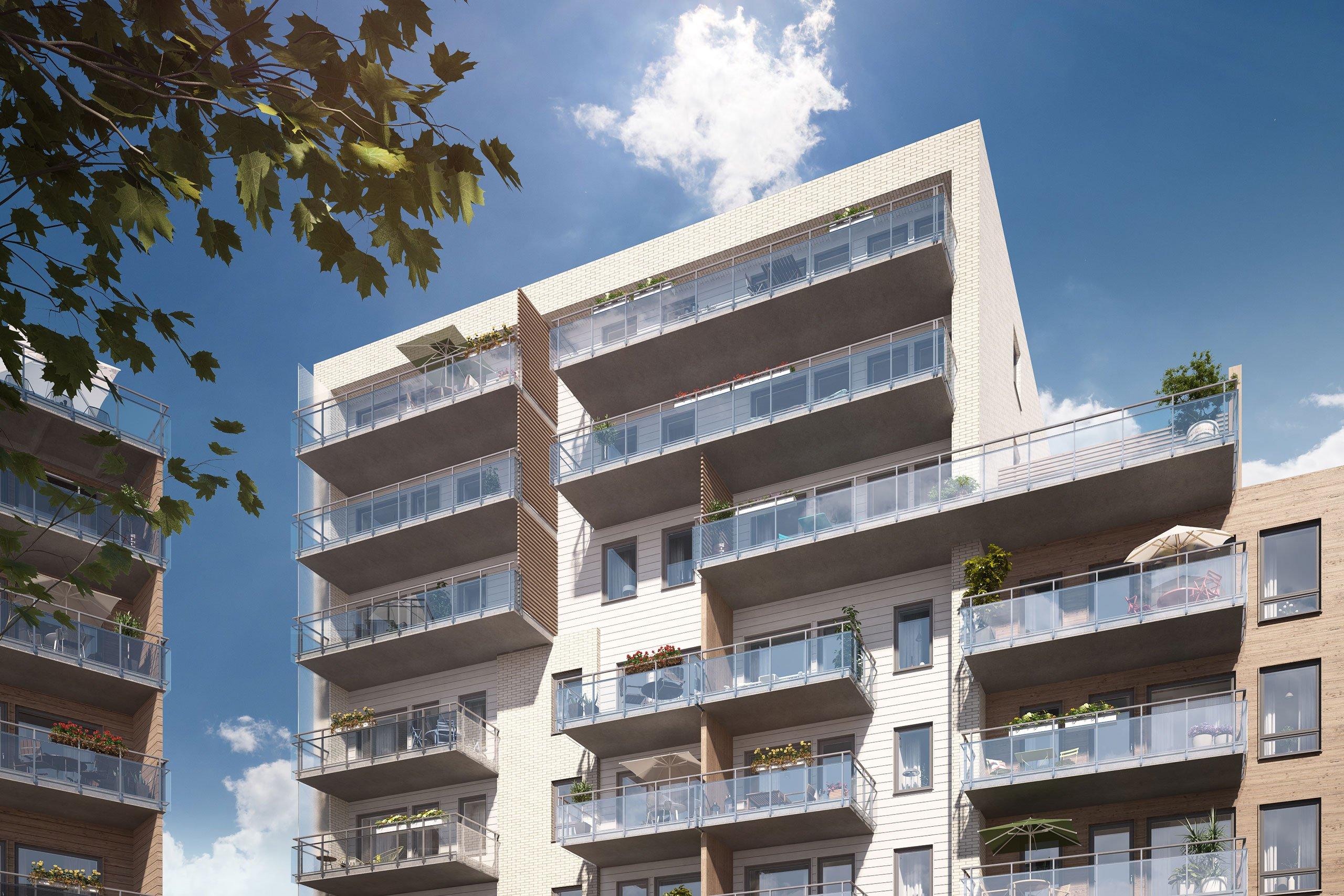 Toppen av bygningene til de nye leilighetene i Lørenskog