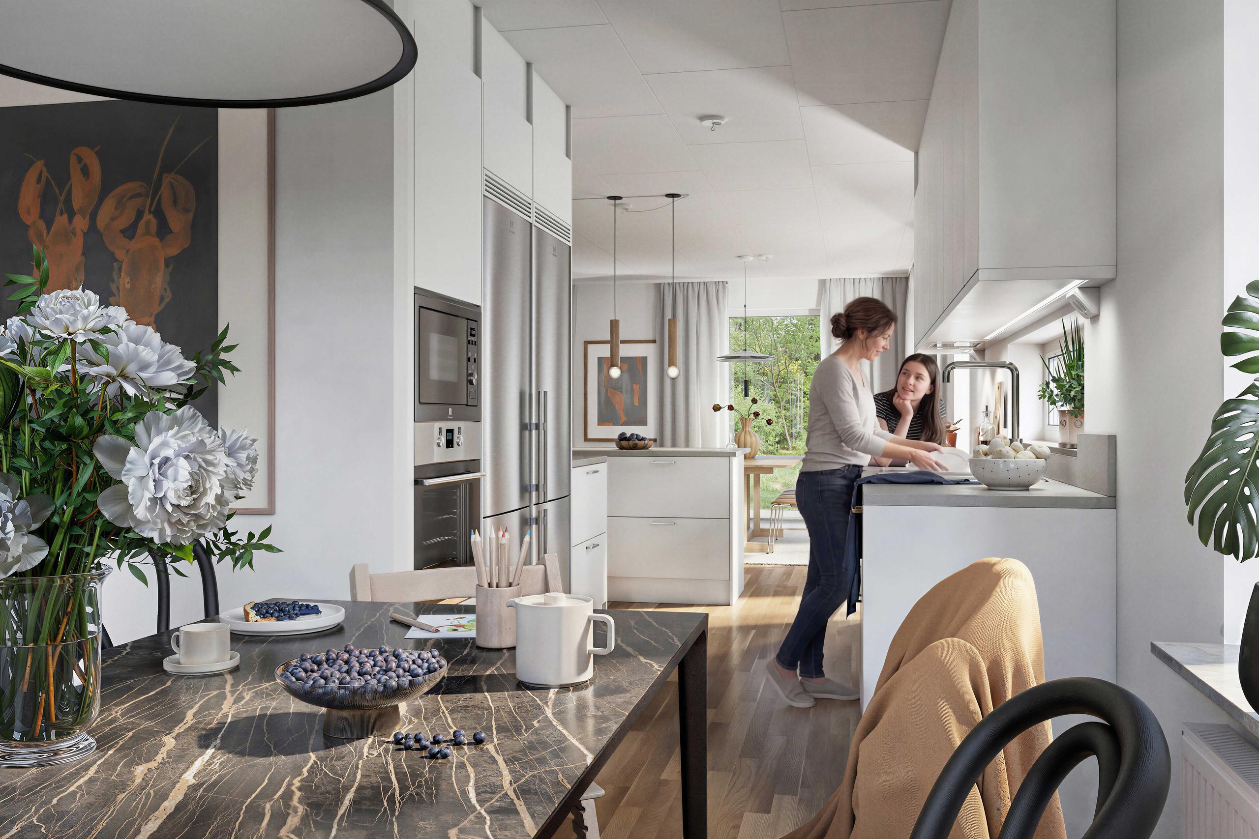 Illustrationsbild från köket i en av villorna.