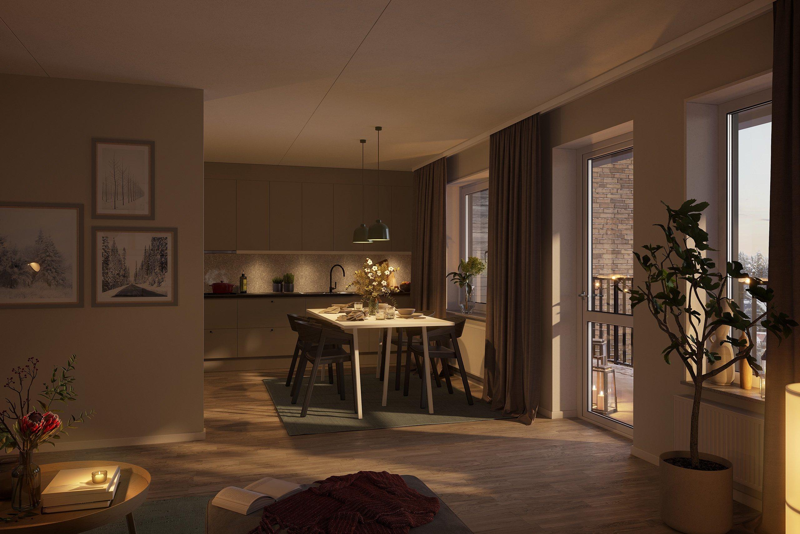 I Yllefabriken bor du modernt och bekvämt i arkitektritat boende (visionsbild).