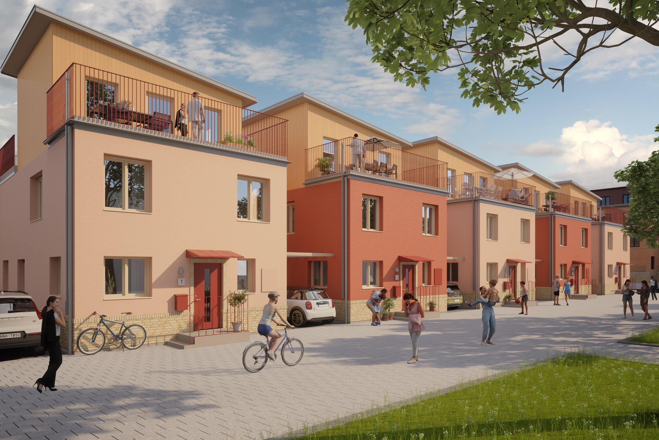 Välplanerade kedjehus med vackra fasader (illustrationsbild).