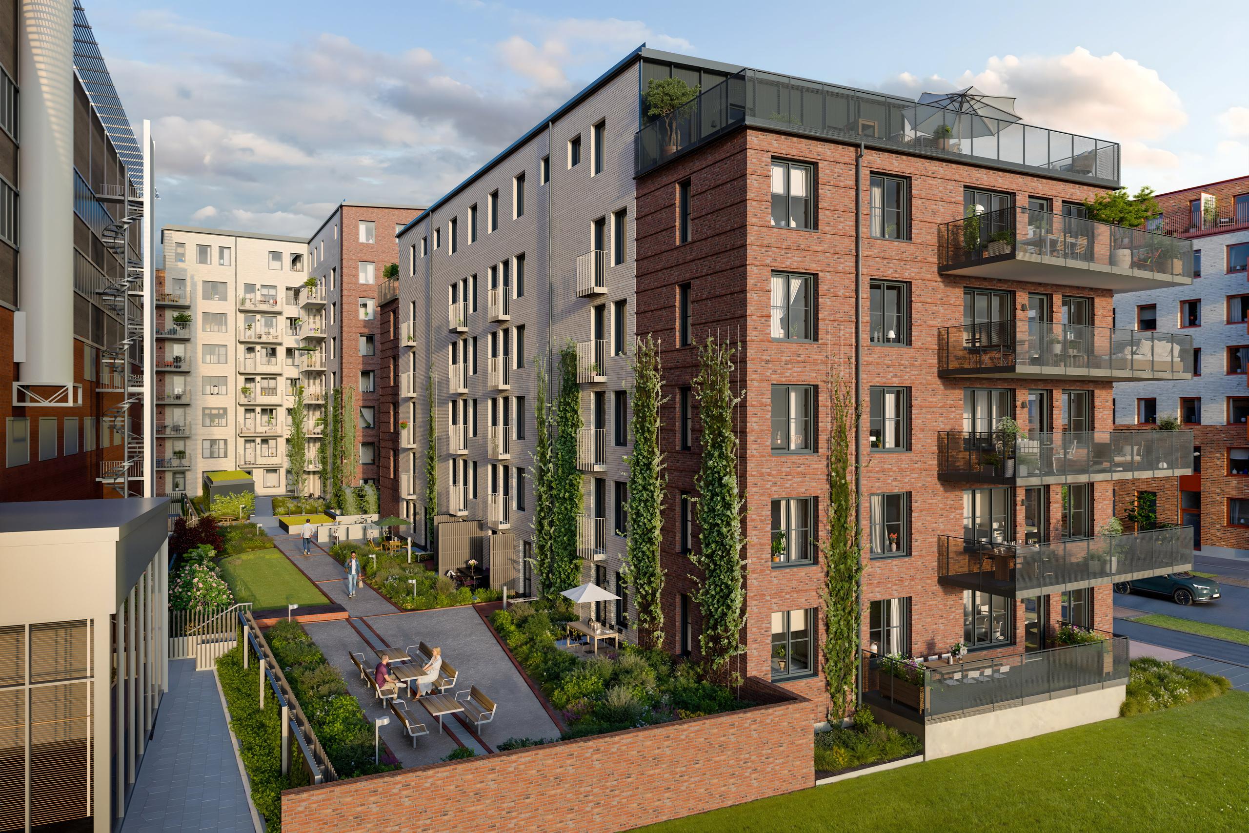 Illustrationsbild över fasad och gård för Fartyget.