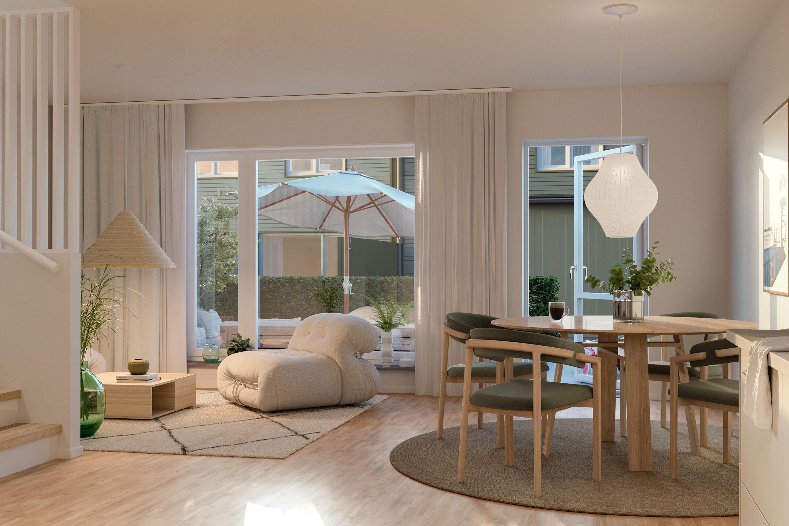 Illustrationsbild från ett av de fina vardagsrummen i Tellus.