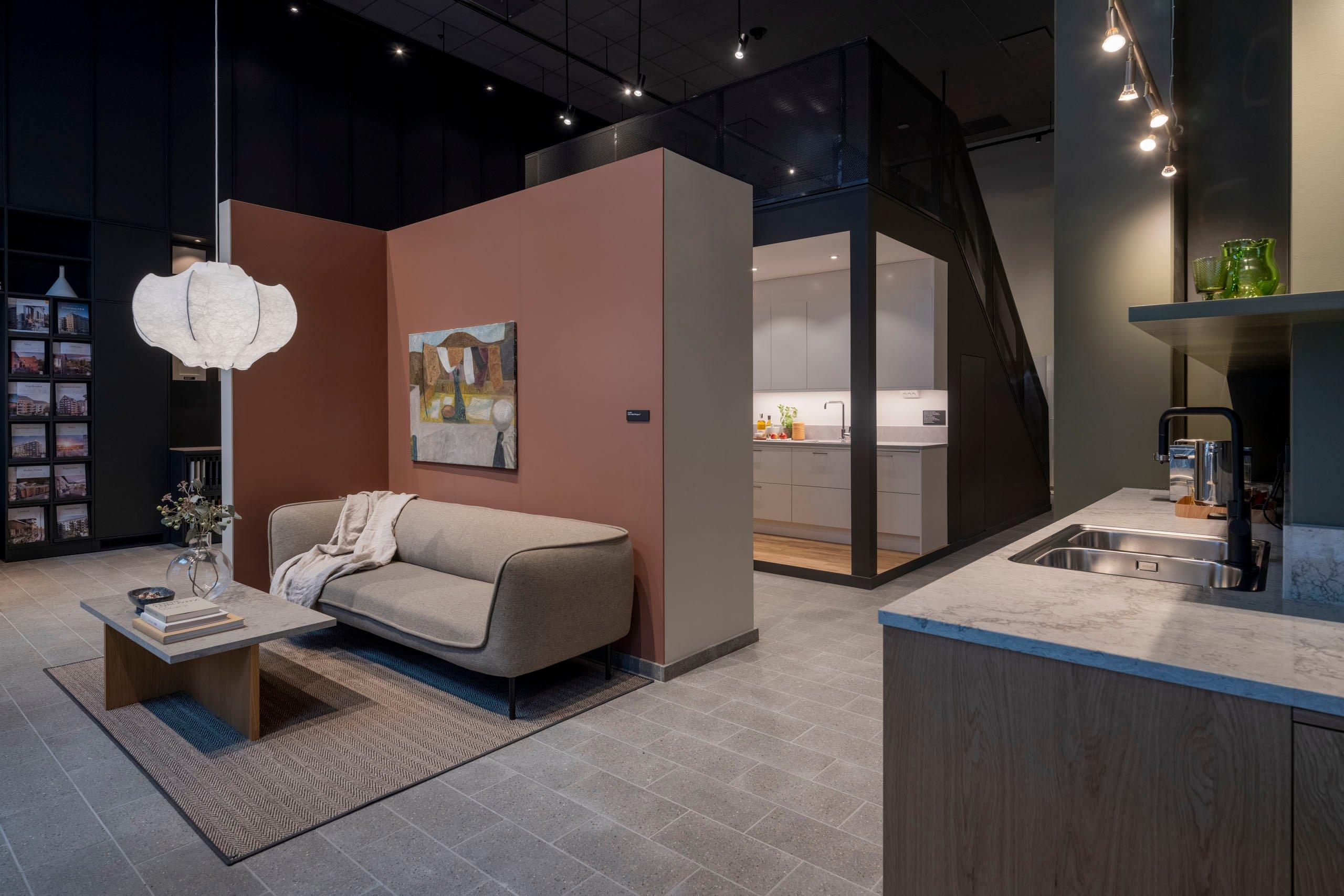 Interiör i JMs bostadsbutik i Haga Norra.