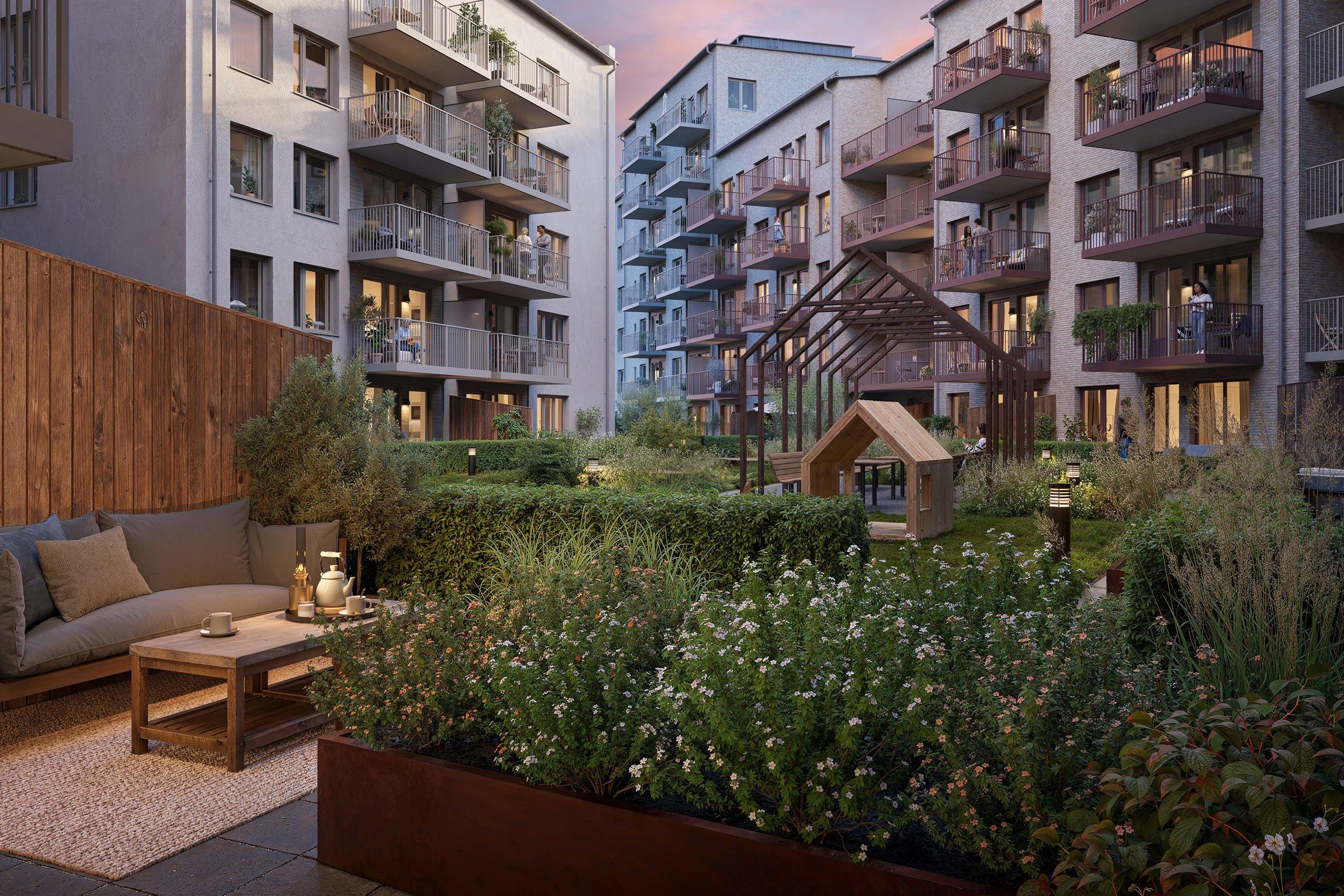 Akva 3 omfattar de sista ägarlägenheterna i kvarteret (visionsbild).