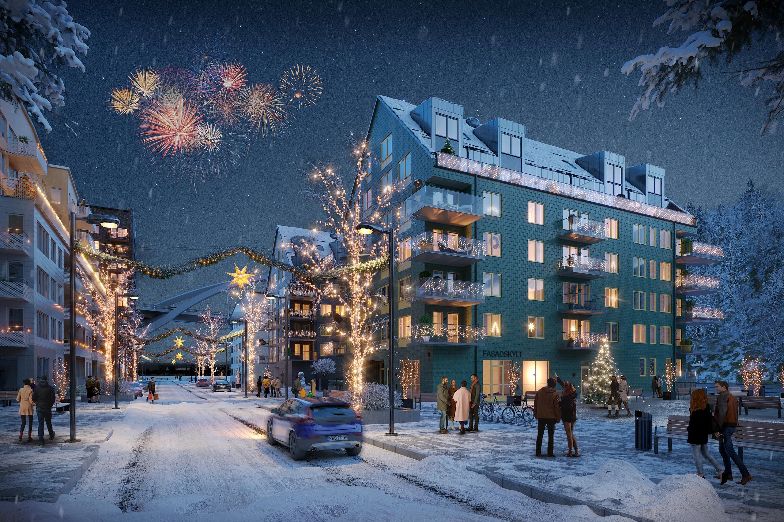 I Kvarnholmens Brygga bor du med vattnet utanför dörren, i bästa söderläge. Här erbjuder vi ljusa, nyproducerade lägenheter med öppen planlösning och balkong, terrass eller uteplats (visionsbild).