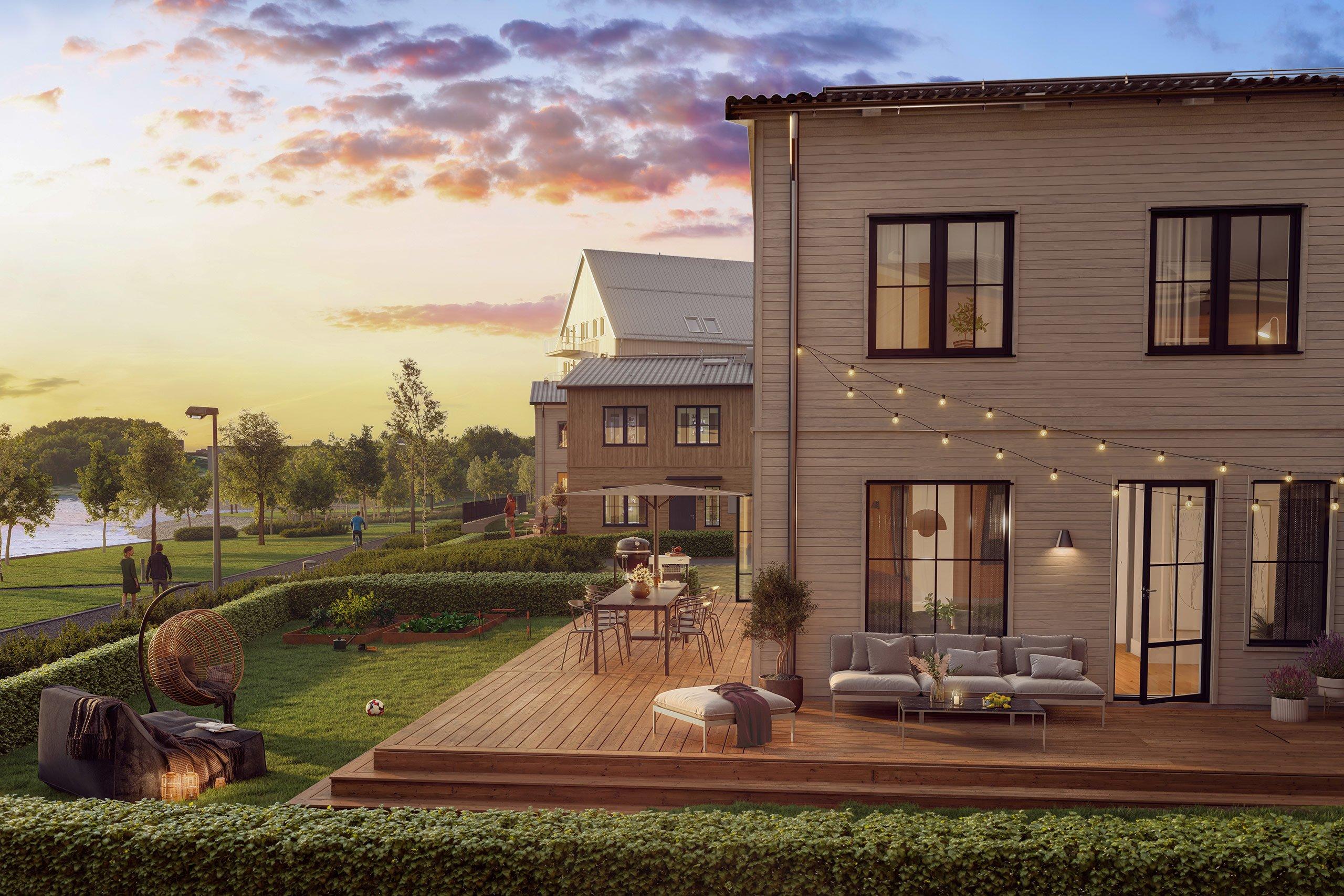 I Igelsta Parkhus bor du i ett familjärt kvarter och du kan njuta av härlig sjöutsikt från hela området(visionsbild).