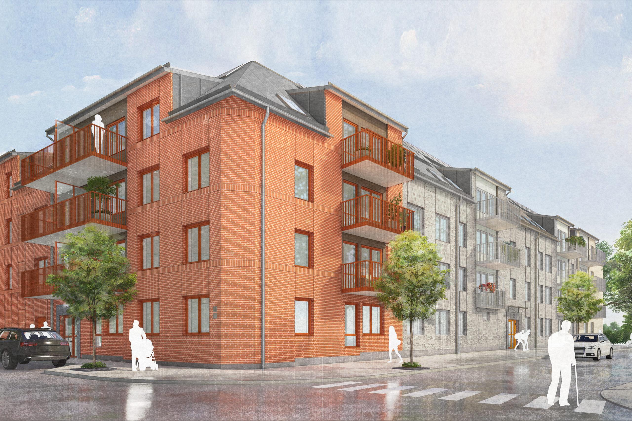 Modernt bostadskvarter i tegel.