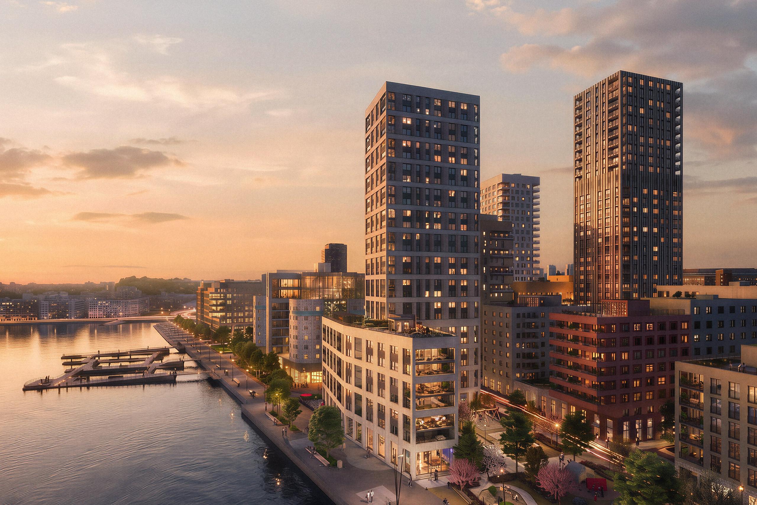 Mitt emot Hornstull, intill Årstavikens vatten, växer Marievik fram. En ny levande destination för mat, kultur och stadsliv. Längst ut på Marieviks Udde planerar JM fyra kvarter med nyproducerade lägenheter (visionsbild).