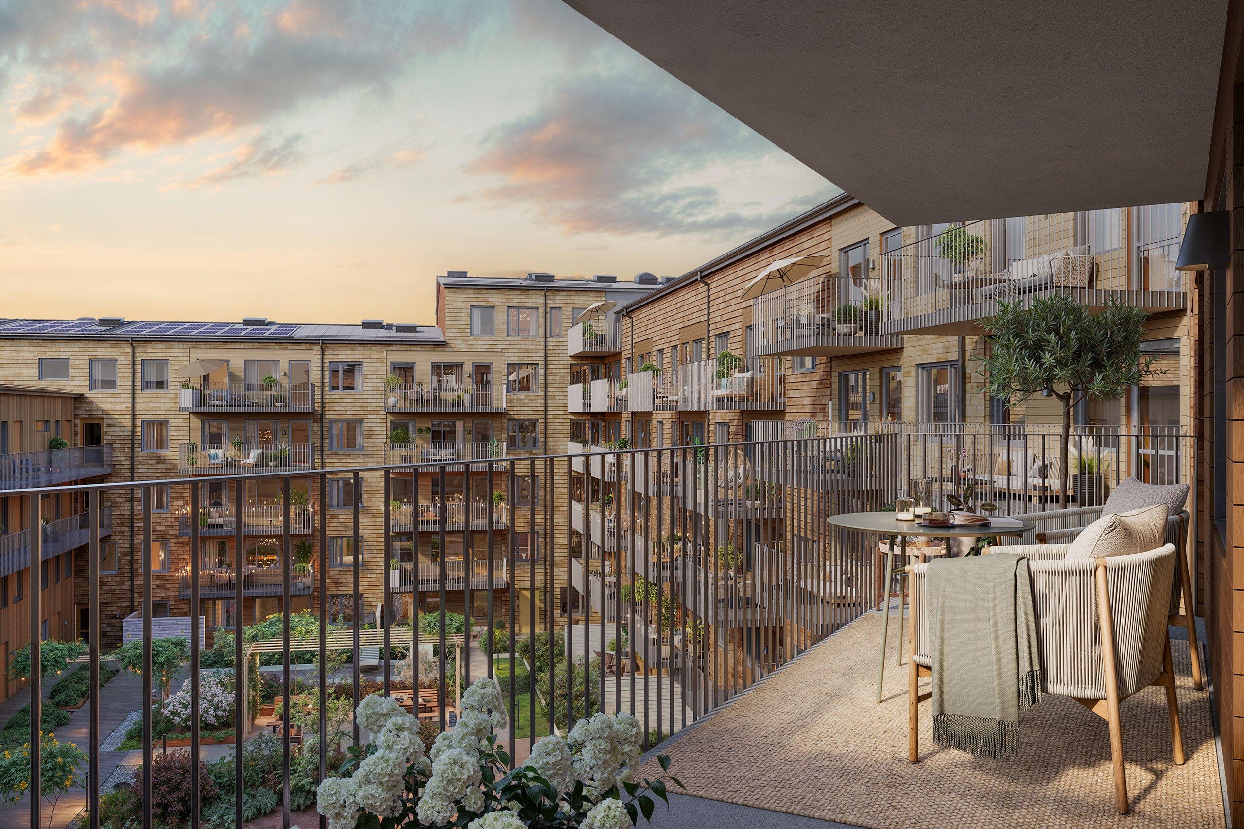 Roden är ett familjevänligt kvarter med nyproducerade lägenheter om 1-5 rum och kök och stadsradhus i en lummig del av Täby Park. Här bor du bekvämt i lägenhet eller stadsradhus med balkong, uteplats eller terrass i fina sollägen (visionsbild). 