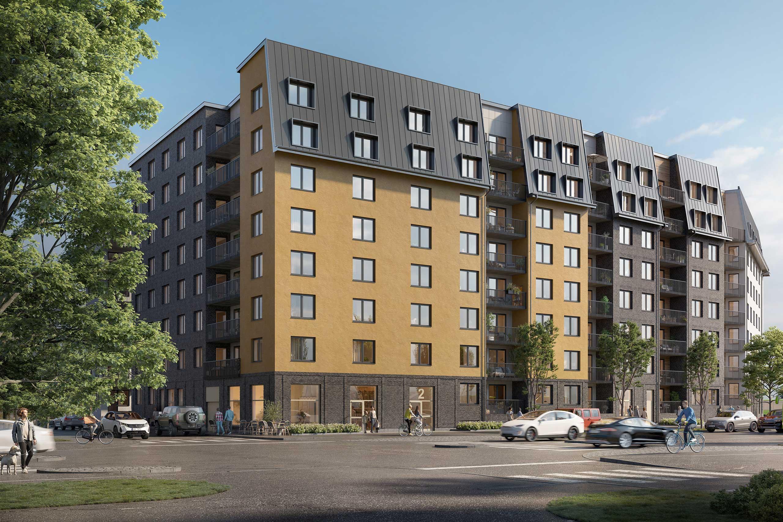 Visionsbild av Zenits byggnad mot Vattholmavägen.