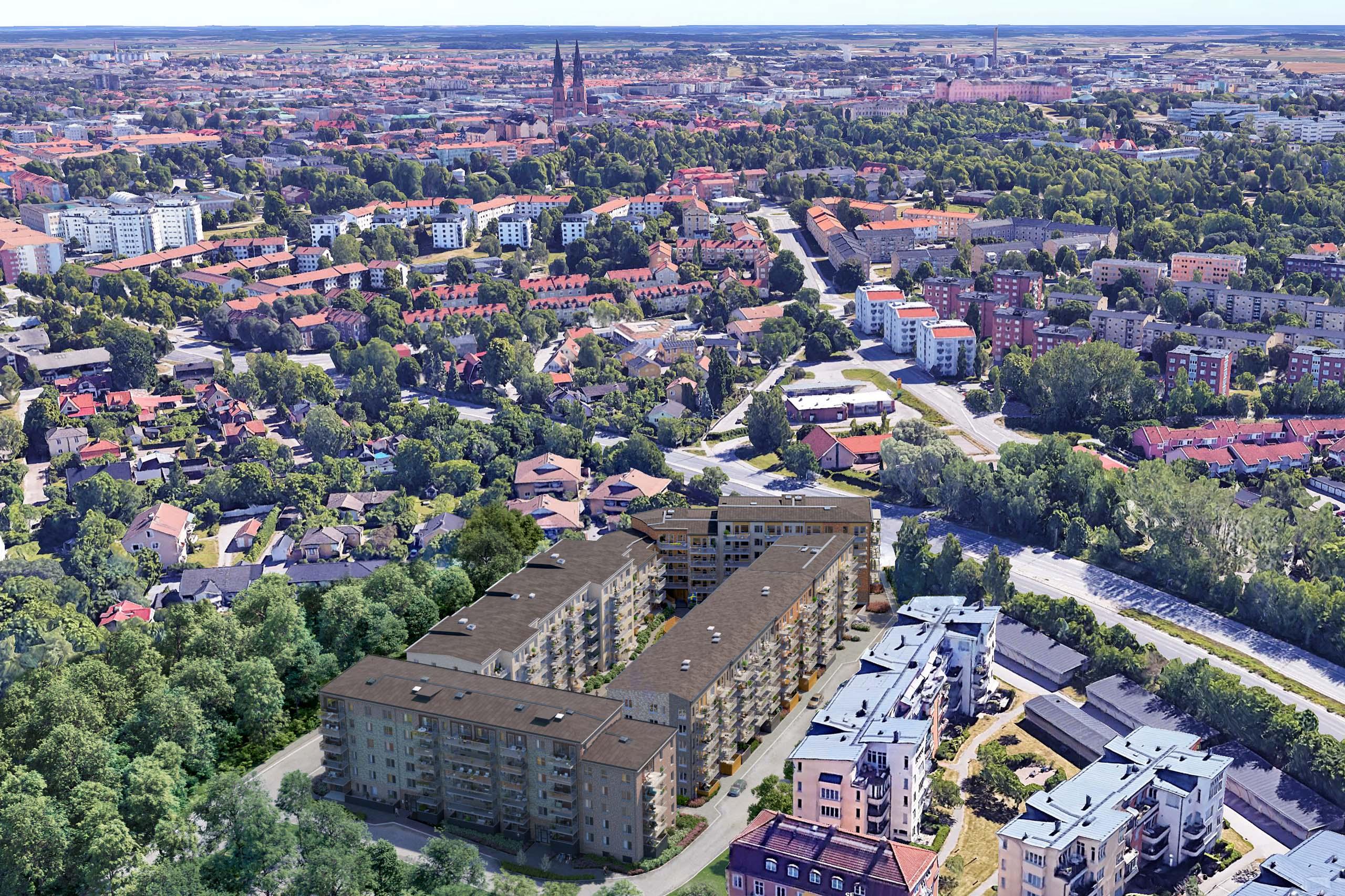Drönarbild över området Rickomberga i Uppsala.