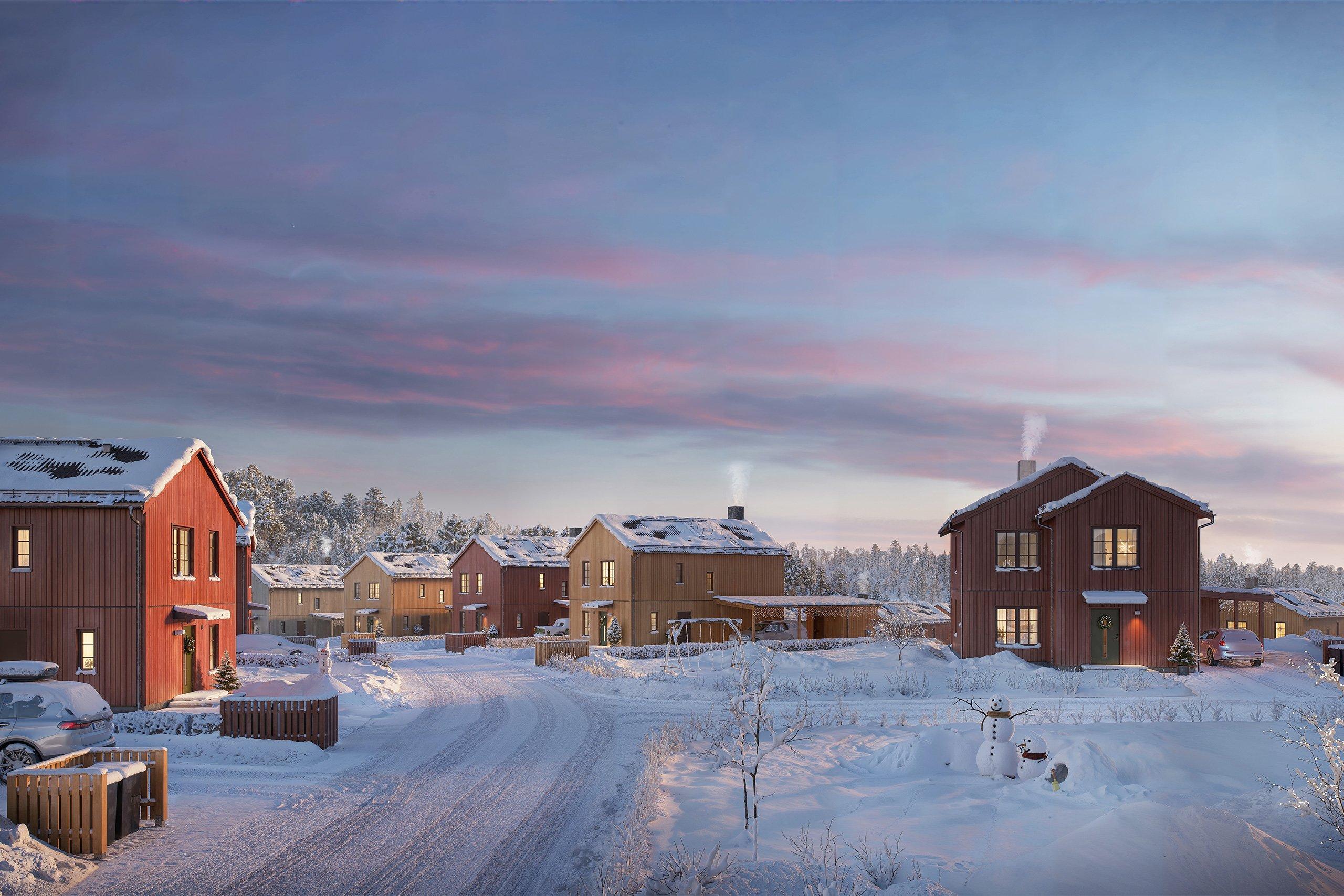 I Skölsta backe bygger vi friliggande villor med äganderätt där hela familjen kan trivas länge (visionsbild).