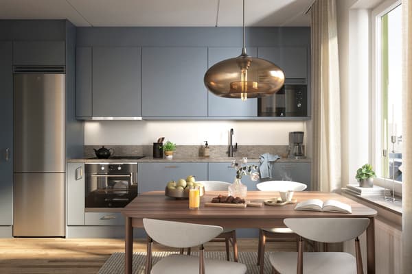 Visionsbild av kök i Mälarvyn. Köket på bild är ett tillval.