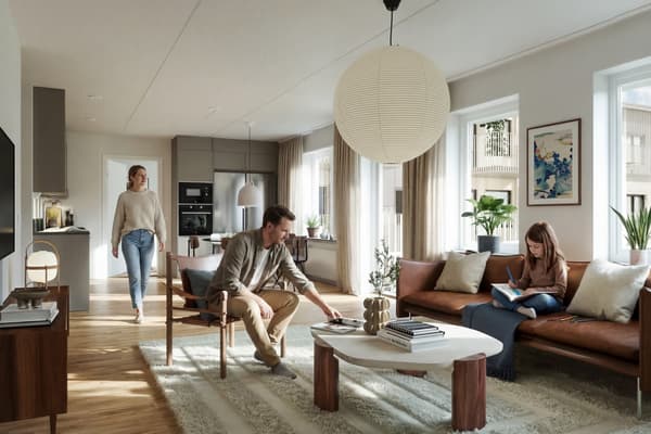 Öppna ytor och generösa ljusinsläpp! Illustrationsbild från en av bostäderna i Verkstan på Västerbro. 
