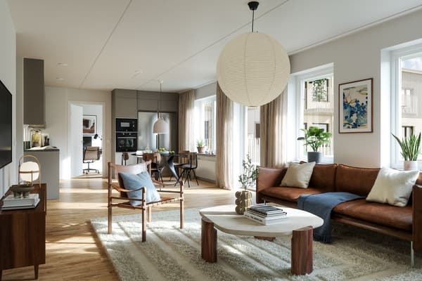 Öppna ytor och generösa ljusinsläpp! Illustrationsbild från en av bostäderna i Verkstan på Västerbro. 