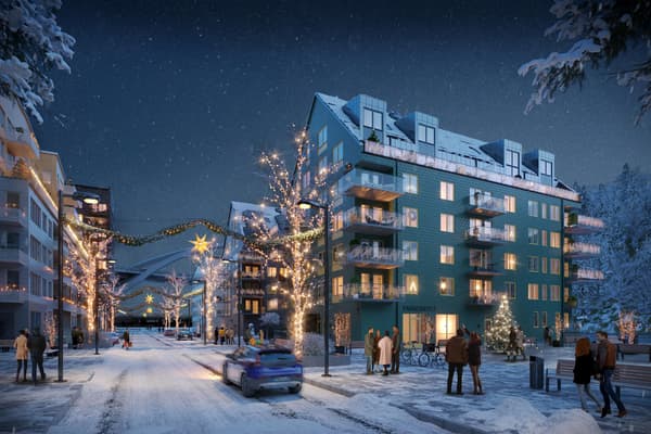 I Kvarnholmens Brygga bor du med vattnet utanför dörren, i bästa söderläge. Här erbjuder vi ljusa, nyproducerade lägenheter med öppen planlösning och balkong, terrass eller uteplats (visionsbild).