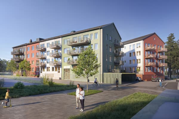 Myntarens fasad i olika färgkulörer.