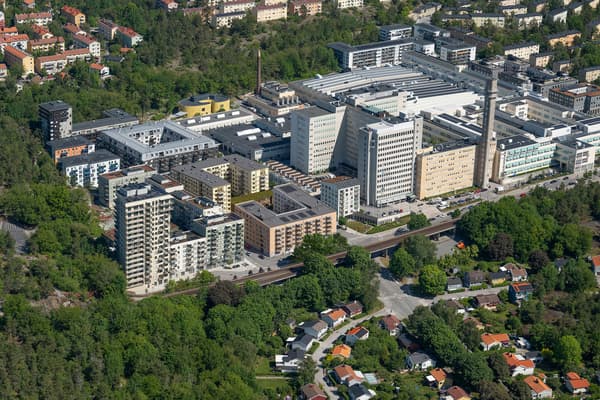 Flera bostadskvarter omgivna av lummigt skogsparti.