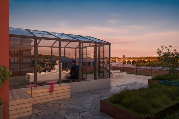 Takterrass med orangeri och utsikt över Årstaviken. 