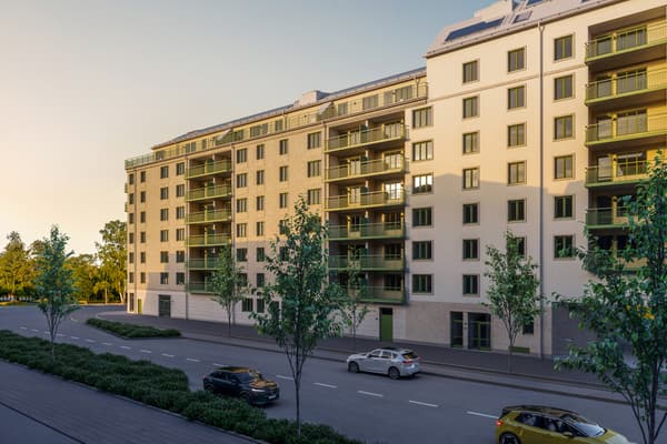I kvarteret på Östra Ågatan, där Uppsalas innerstad möter det tidigare industriområdet, planeras moderna bostäder med ett centralt läge intill Fyrisån. Visionsbild.