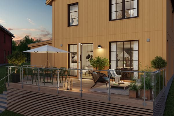 I Skölsta backe bygger vi friliggande villor med äganderätt där hela familjen kan trivas länge (visionsbild).