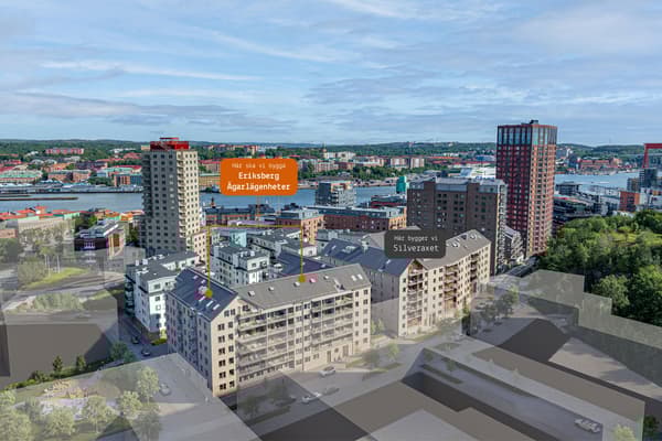 Översikt som visar karta över var Eriksberg Ägarlägenheter ska byggas i Eriksberg.