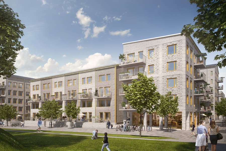 Hyreshus i Täby Park. Nyproducerat kvarter med hyresrätter i Täby Park.